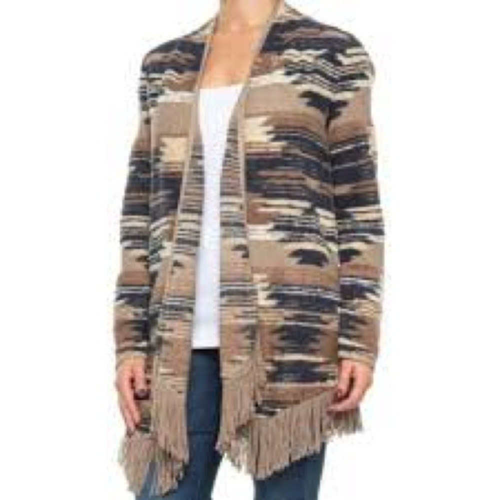 Lucky Brand Aztec fringe open cardigan size medium